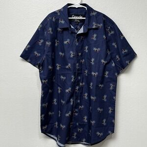 Google Bike Camp Shirt Small Blue Button Up Men's‎ Casual Cotton Short Sleeve